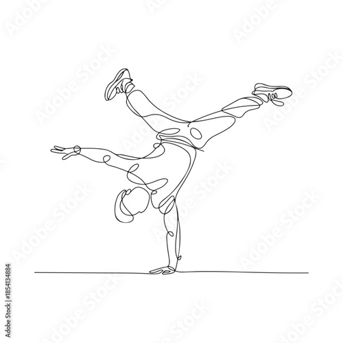 Abstract one line drawing of a person performing a handstand pose