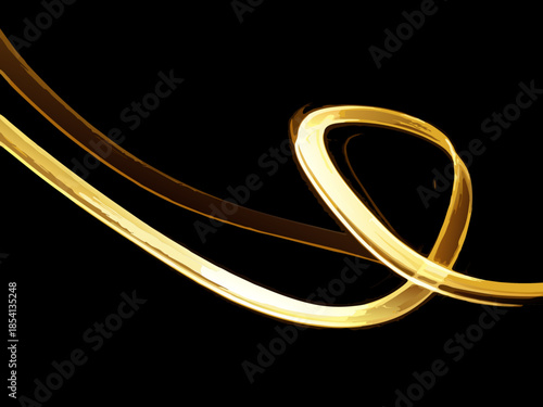 Elegant golden light trails swirl and curve against a dark black background