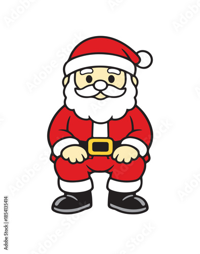 Cute Santa Claus cartoon character illustration in flat vector style. Isolated Christmas mascot design suitable for holiday decoration, greeting cards, children illustrations, stickers, prints.