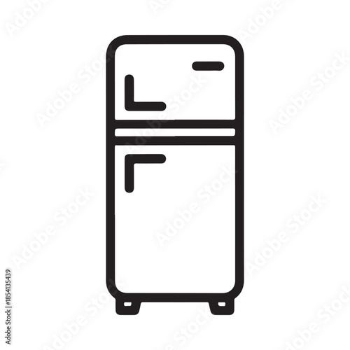 Simple black and white line drawing of a modern refrigerator appliance