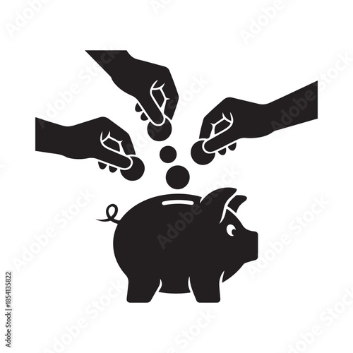 Hands depositing coins into a piggy bank representing savings and financial growth