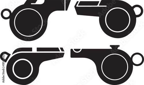Set of Whistle Silhouette Vector Illustration, Black and White Sports Referee Icon
