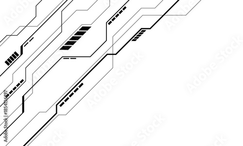 Abstract black technology futuristic curcuit cyber geometric dynamic on white blank space design modern background vector