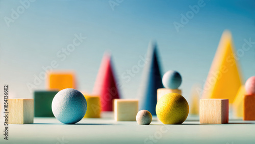 Geometric Shapes on Blue Background