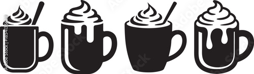 Set of Hot Chocolate Mug Silhouette Vector Illustration, Black and White Cozy Drink Icon