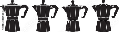Set of Moka Coffee Pot Silhouette Vector Illustration, Black and White Percolator Icon