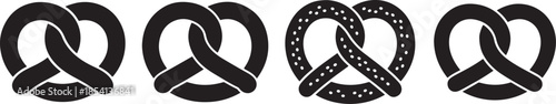Set of Pretzel Silhouette Vector Illustration, Black and White Bakery Snack Icon