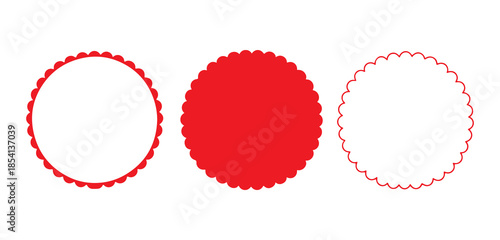 Scalloped Circle Badge Set Red Seal Label Vector Shapes