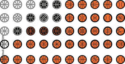 Extensive collection of basketball icons in different designs and color variations