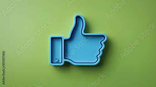 Illustration of a blue thumbs up indicating that it like, social networks, social media, on screen green, copy space