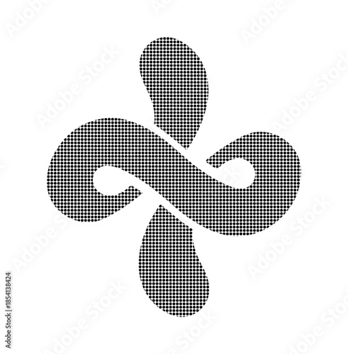 An intricate illustration of a stylized four-leaf clover design in grayscale, symbolizing good luck and prosperity.