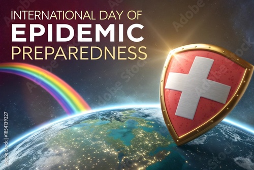 Symbolic shield guarding Earth against epidemics and health crises.