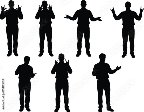 Silhouette of expressive hand gestures, black illustration, body language, nonverbal communication, sign language, posture, gesture art, interaction, emotion