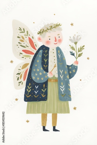 whimsical illustration of a fairy boy with flower