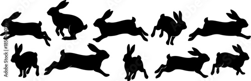 Dynamic Running and Leaping Rabbit Silhouette Collection