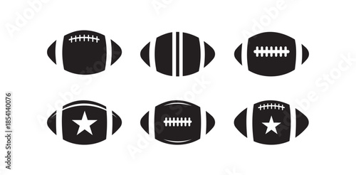 Black American football icon set vector graphics sport design championship game team play athletic event fan