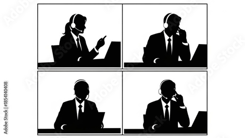 Weather Reporter Silhouette Vector Showing Microphone Pointing Map Gesturing and Smiling Poses