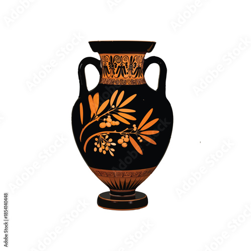 Antique ancient greek wine vase with meander pattern and ornament isolated on white background