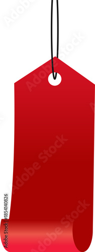 Red Glossy Hanging Price Tag on Transparent Background – Vertical Ribbon Label, Sale Promotion Tag and Retail Product Mark Element Isolated (Vector Illustration)
