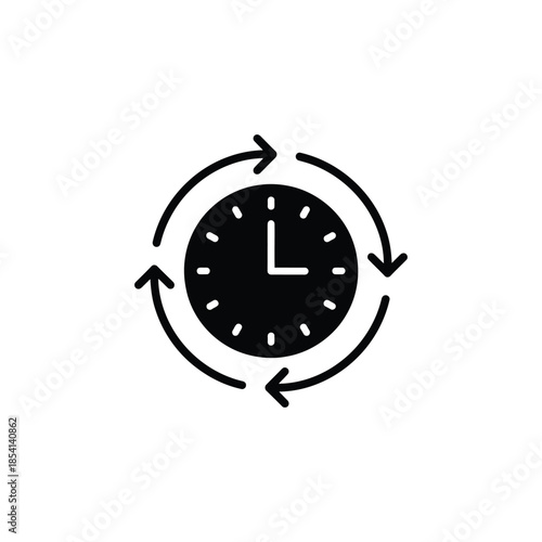 Asynchronous Collaboration Clock Icon. Flexible Scheduling Staggered Arrows. Time Flexibility Teamwork Symbol.