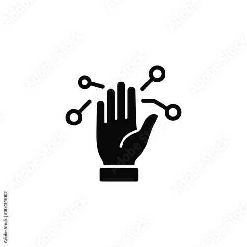 Decentralized Decision Hand with Blockchain Nodes. Community Governance Voting Symbol. Blockchain Community Consensus Icon.