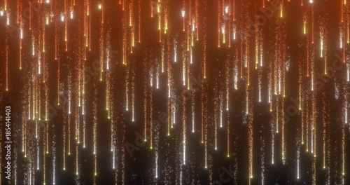 A shimmering rain of glowing particles envelops the space, creating a mesmerizing abstract pattern. The magic of light comes to life in the dance of sparkling trains.