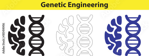 Genetic Engineering DNA Helix Brain Icons Set Illustration