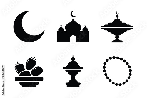 Traditional Ramadan Icons with Dates Lantern and Prayer Beads
