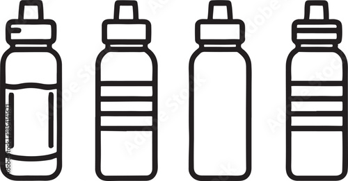 A set of colorful plastic bottles for water, juice, and shampoo isolated on a white background as clean empty beverage containers for liquid or healthy drinks