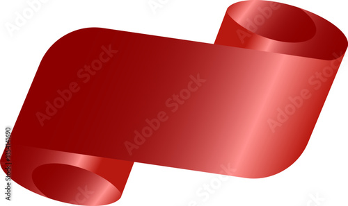 Red Glossy Curled Ribbon Element on Transparent Background – Smooth Folded Banner Strip, Decorative Scroll Shape and Promotional Design Element Isolated (Vector Illustration)