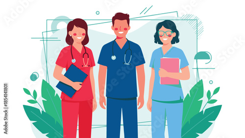 Diverse group of smiling healthcare professionals illustration