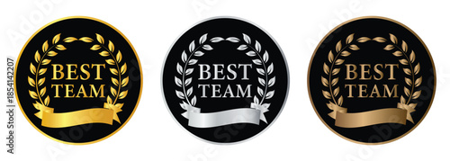 Three variations icon badge for a Best Team award. Best team Icons vector Set for Achievements