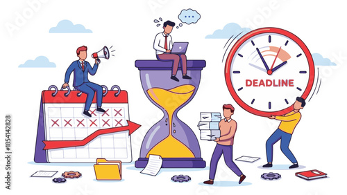 Business people facing deadlines, managing time, and heavy workload concept