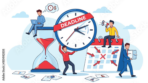 Concept of time management, productivity, and work deadlines illustration