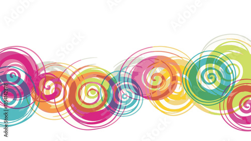 Vibrant abstract swirls and spirals on white background, creative graphic design