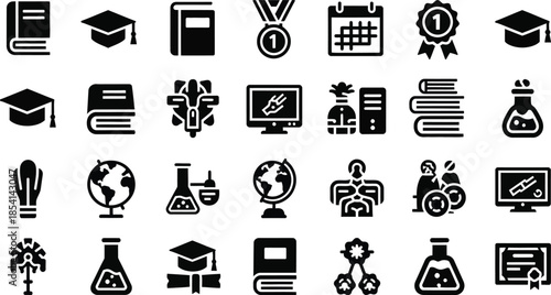 Educational icons in silhouette style for learning and academic purposes