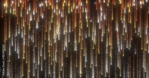 A shimmering rain of glowing particles envelops the space, creating a mesmerizing abstract pattern. The magic of light comes to life in the dance of sparkling trains.