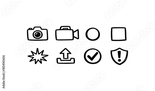 Collection of hand-drawn icons representing common digital actions and symbols