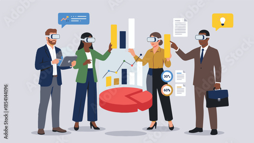 Business team using virtual reality for data analysis and collaboration
