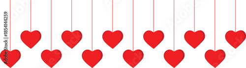 Valentine Hearts Hanging Border Isolated Red Decoration