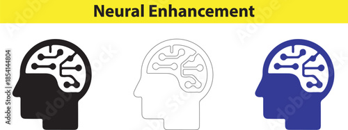 Neural Enhancement Brain Icons Set for Technology Concept