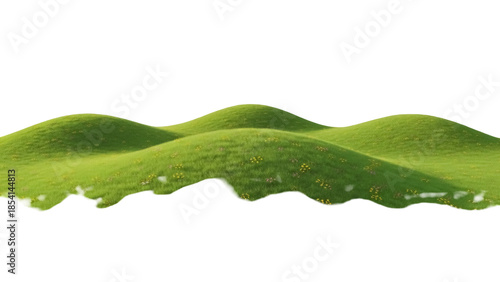 Photos Green grass hills isolated PNG on transparent background, grassy knolls with yel