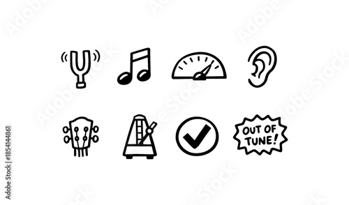Collection of musical instrument tuning and practice icons on a white background