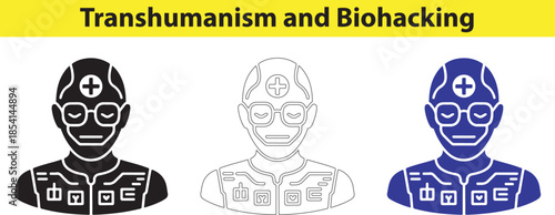 Transhumanism and Biohacking Concept with Futuristic Figures