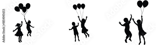 Children Playing with Balloons Silhouette Vector Illustration