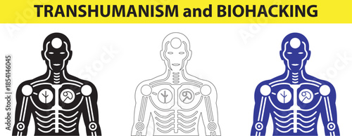 Transhumanism and Biohacking Concept with Human Skeletons