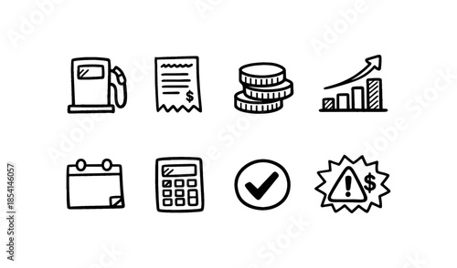 Collection of hand-drawn icons representing financial concepts and business elements