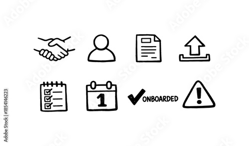 Set of hand-drawn icons representing business and workflow processes