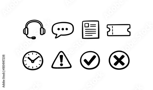 Set of simple hand-drawn icons representing common concepts like communication and time