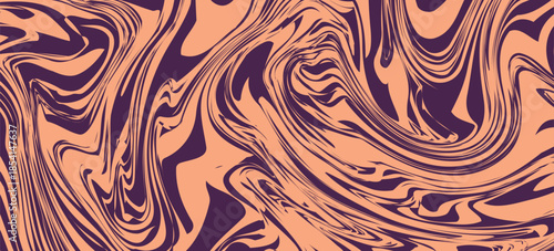 A cool, psychedelic background with fluid, distorted lines of dark purple and peach.
